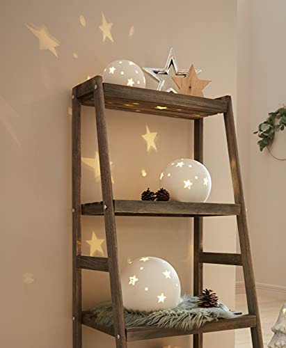 Dekoleidenschaft 3X LED Schneekugel Sternenhimmel aus Porzellan, weiß, Dekokugel, Kugelleuchte, Leuchtdeko, Winterdeko beleuchtet, Weihnachtsdeko