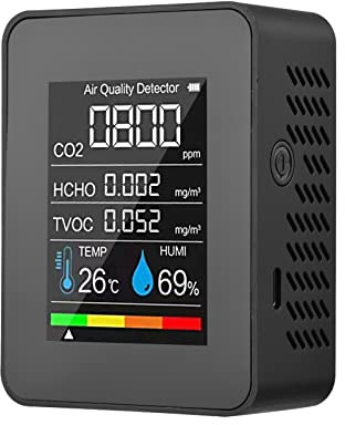 Leepesx Monitor portatile per la qualità dell'aria Rilevatore di CO2 per interni 5 in 1 Tester per formaldeide HCHO TVOC Tester per umidità e temperatura LCD Misuratore di allarme per CO2 ricaricabile