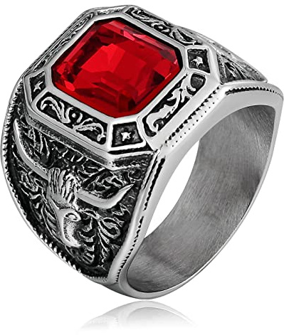 Ayoiow Siegelring Edelstahl, Siegelring mit Gravur Solitär Ring mit Stier Muster Ring Größe 60 (19.1)