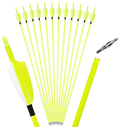 wolfman 32 Zoll Carbonpfeile für Bogenschießen 500 Spine Carbon Pfeile Carbon Jagdpfeile mit 3 Zoll Plastikfeder Carbon Arrows für Pfeil Bogen Recurvebogen Compoundbogen (12P, gelb)