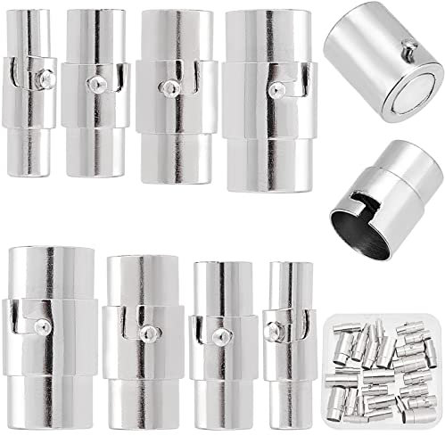 SUNNYCLUE 1 boîte 32 Ensembles 4 Tailles Kumihimo Embouts Bijoux Fermoirs Magnétiques Fermoirs de Verrouillage pour la Fabrication de Bijoux Cordon en Cuir Embout 3mm 4.8mm 6mm 8mm Bijoux
