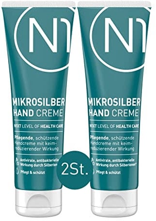 N1 Mikrosilber Handcreme für sehr trockene Hände 100ml [inkl. Desinfektion] - Handcreme rissige Hände + Desinfektionsmittel für Hände in einem Produkt