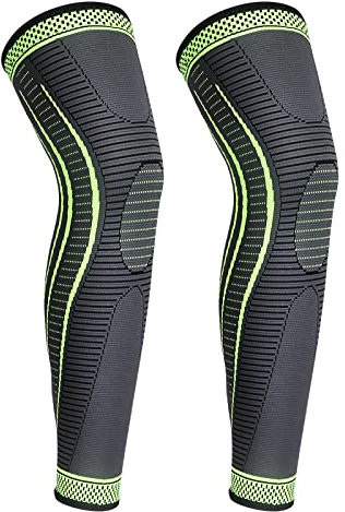 yeloumiss Supporto Ginocchio Lunga 2 Pezzi Tutore Ginocchio Compressione Con Silicone Antiscivolo, Applicabile a ACJ, PCL, Lacerazione Menisco, Artrite, Tenosinovite, Maschio e Femmina (verde, M)