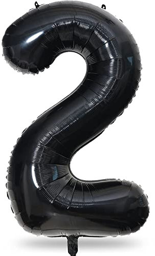 Black Foil Balloon Number 2, 40'' Giant Self Inflating Number Balloons Set 0-9, Large Number 2 Helium Balloon for Girls Boys 2nd Birthday Graduation Anniversary Halloween Party Decorations Supplies
