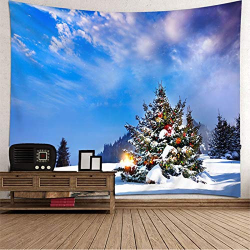Lieson Tapisserie Wandbehang Weihnachten, Deko Wandteppich Weihnachtsbaum und Blau Himmel Blau Tapestry Wall 240x220CM
