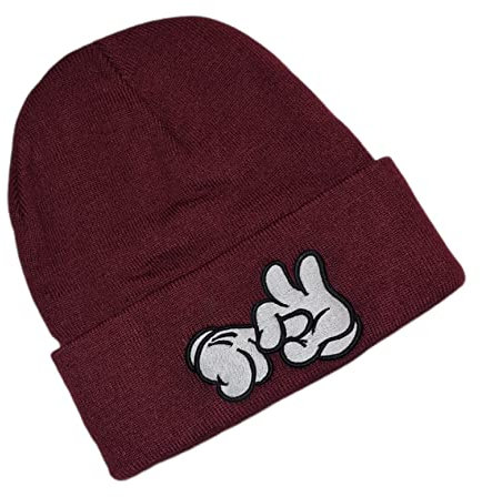 Outfitfabrik Beanie Fuck Fingers in Bordeaux-rot mit 3D-Stick (Strickmütze, warme Wintermütze, Statement) für Männer und Frauen, dehnbar