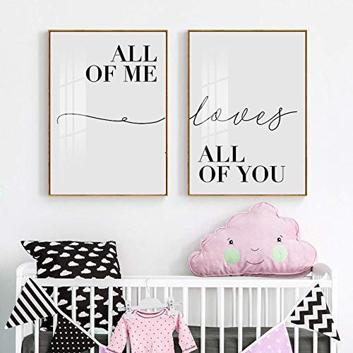 CPGG Schlafzimmer Bild - 2-Stück-Nordic Schwarz Weiß Line Love All Of Me All Of You Leinwand Gemälde Poster Wandkunst Bild Mädchen Zimmer Schlafzimmer Wohnkultur 50x70cmx2Pcs ungerahmt