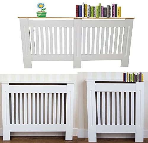 ANSIMIDA Radiator Cover Wood Cabinet, 82cm Height White Large Heater Covers Horizontal Slat Modern Tall Radiators Shelf Thicken MDF Wooden Bedroom Hallway Home Furniture for Living Room, Medium