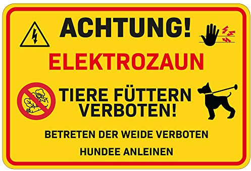 Achtung elektrozaun schild - Schild elektrozaun für Menschen Hunde oder andere Tiere PCV oder ALU-Dibond 20x30cm (Achtung Elektozaun (PCV))