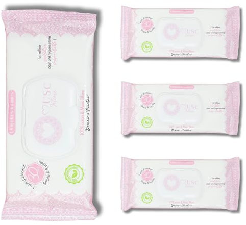 MUSC INTIME La Marque Officielle - Lot de 3+1 offert - Lingettes Intimes - Musc Blanc - L'Irrésistible - Nettoie & Parfume En Douceur Les Parties Intimes - 98% Ingrédients Naturels- 4 x 30 unités