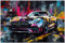 PRINTONIA Leinwandbild 120x80cm Mercedes AMG GT GTR Abstrakt Art Bilder Dekoration Wandbild Kunstdruck Sportwagen Automobil Deko