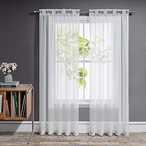 Joydeco Gardinen Kurz mit Ösen Transparente 2er Set, Optik Gardine Voile Ösenvorhang Ösenschal Durchsichtig Vorhang Kurz für Schlafzimmer Wohnzimmer Schlaufenschal (Weiß, 2xH175xB140)