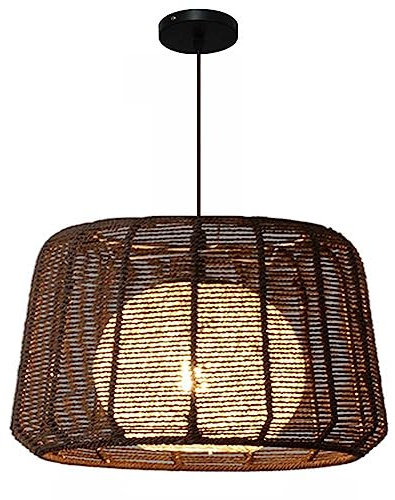 CSSYKV Suspension Bohème en Ficelle Plafonnier À Lanterne Unique en Rotin Antique Lampe Vintage en Bambou Tressé E27 Luminaires en Osier De Lustre De Décoration pour Kitchen Island Country Farmhouse