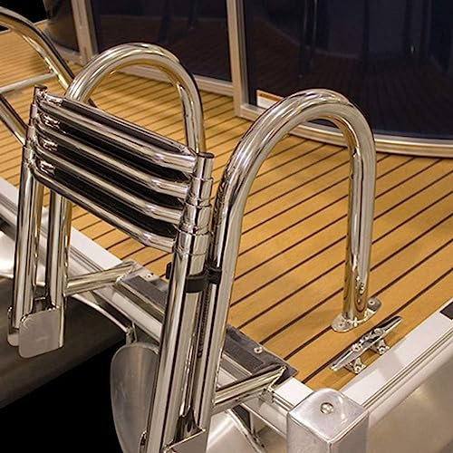 DYNCDW Robuste, Zusammenklappbare, Teleskopierbare Poolleiter Aus Edelstahl Mit 4 Stufen, Schwimmleiter, Ponton-Bootsleiter, Dockleiter Mit Extra Breiter Stufe