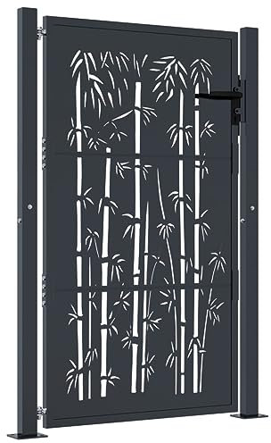 vidaXL Puerta de jardín acero gris antracita diseño bambú 105x155 cm, puerta de valla, puerta de exterior, puerta de metal, puerta de seguridad