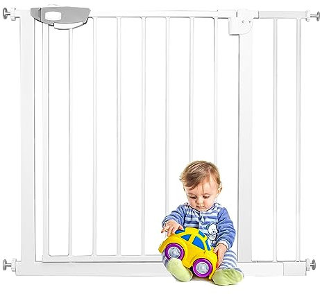 YARDIN Türschutzgitter Treppenschutzgitter ohne Bohren, 85-95cm Kindergitter Treppenschutz Kinderschutzgitter, Türgitter für Kinder und Hunde, Auto-Close, Einhändiges Öffnen, 90° Stop, Weiß