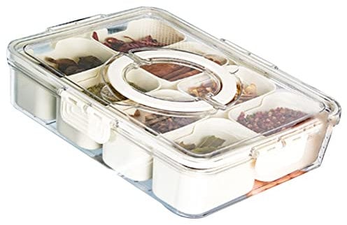 TREETDOBV Refrigerator Organizer Bins with Lids,Divided Veggie Tray,Fridge Food Storage Containers with Lids, Multi Grids Fridge Food Divider Box for Dumpling Vegetable Fruit Seasoning(Large 8 Grids)