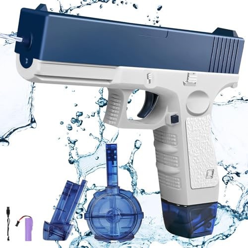 OSDUE Pistolet a Eau Electrique Enfant, USB pour Jardin Herbe Plage Piscine | Fusils à Eau Longue Portée Jouet Puissant Pistolet à Eau avec Deux Réservoirs d'eau Batterie Rechargeable par