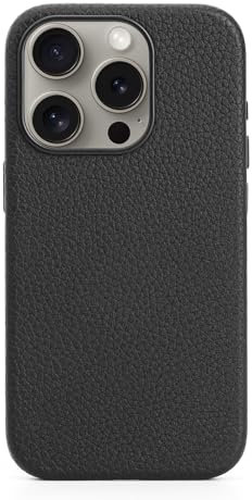 WALLFID Leather Case for iPhone 15 Pro with Magsafe,Genuine Leather (Obsidian Black)