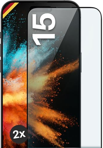 moex CurveProtect für iPhone 15 Panzer Schutzglas, Full Screen Schutzfolie randlos, ganzer Bildschirm komplett abgedeckt, Panzerfolie Curved 3D Glas Folie, Schwarz 2 Stück