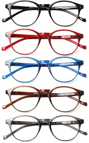 COJWIS 5 Pack Lesebrille Blaulichtfilter fur Damen Herren Federscharnier Brille Anti-Müdigkeit Blendfreie UV Lesehilfe (5 Pack Farbe-3, 2.00, multiplier_x)