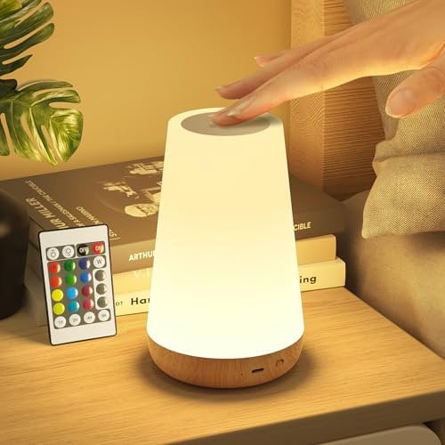 Bonsery Nachttischlampe, Led Nachttischlampe Touch Dimmbar USB Aufladbar mit Fernbedienung, Nachtlicht Kinder mit 13 Farben 3 Modi, Tischlampe Kabellos mit Timer für Schlafzimmer Wohnzimmer (1)