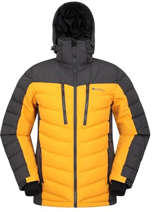 Mountain Warehouse Vulcan Mens Padded Ski Jacket - Snowproof & Breathable Coat with Padded Insulation, Detachable Hood & Snowskirt - For Winter Skiing & Winter Sports Mustard XS