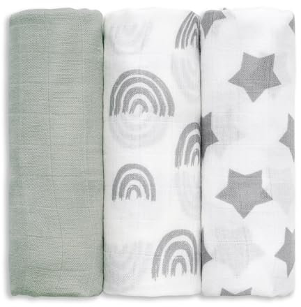 GLLQUEN Musselintücher für Babys, 3 Stück Spucktücher aus Baumwolle 70 cm x 70 cm, saugfähig und atmungsaktiv und ideal zum Reinigen, Abwischen und Abdecken von Neugeborenen