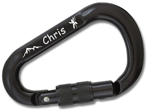 Stubai Pro HMS Mousqueton Noir Personnalisé - Cadeau Escalade ou Montagne - Carabiner à Vis [25kN] Certifié CE - Made in Austria