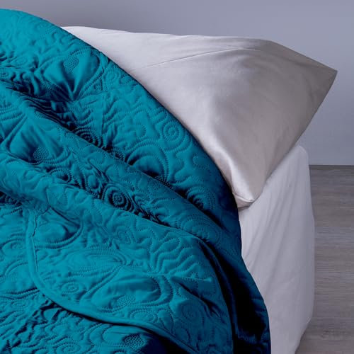 il dolce stile della tua casa copriletto matrimoniale estivo 100 grammi trapuntino con ricamo cuore in tinta unita (tiffany petrolio)