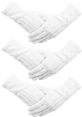 VIDSTW 3 Paar Baumwollhandschuhe, Weiße Handschuhe mit Ziernähten, Nachhaltige Arbeitshandschuhe, Weiche Handschuhe für Smoking/Frack, für Hautpflege, Schmuck Untersuchen, Tägliche Arbeit