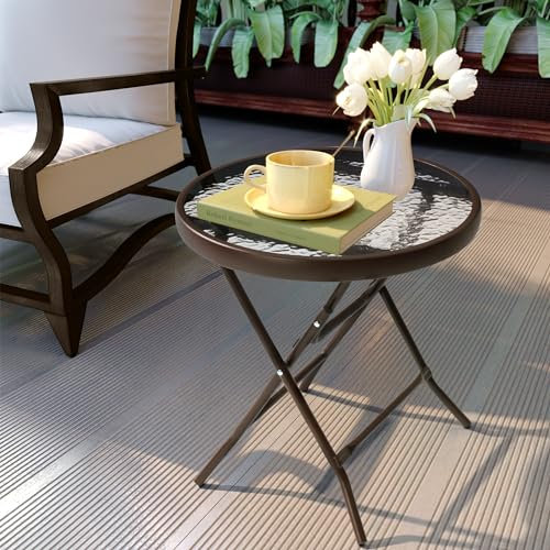 JOINHOM Beistelltisch für den Außenbereich, kleiner Terrassen-Beistelltisch, Allwetter, Terrassenmöbel-Sets und Außenmöbel für Pool, Balkon, Deck, Veranda, Braun