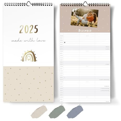 Familienkalender 2025 selbst gestalten I [Blattgold] I 3 Spalten I A4+ I Fotokalender 22 x 43cm I DIY Bastelkalender für Fotos zum Selbstgestalten I Zum Aufhängen