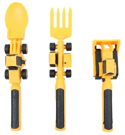 Sarini 3PCS Bulldozer Shovel Tableware With Fork And Spoon Shape Construction Site Motif