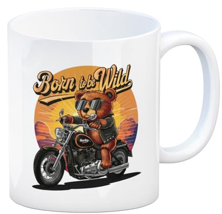 speecheese Bär auf Motorrad Kaffeebecher - Born to be Wild Sonnenbrille Lederjacke Bike-Abenteuer und Freiheit - erleben Sie die Biker-Kultur