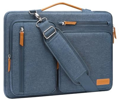 MOSISO Sacoche Ordinateur Portable,Sacoche PC Portable 13-13,3 Pouces Compatible avec MacBook,HP,Dell,Sac Ordinateur Sac Messager Côté Ouvert avec 4 Poches Zipper&Poignée,Brume Bleu