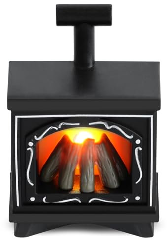 Chimenea en Miniatura con Iluminación LED, Chimenea Casa de Muñecas, Chimenea Miniatura Chimenea de Casa de Muñecas, Muebles para Casa de Muñecas, Accesorios Miniaturas para Casa de Muñecas (Negro)
