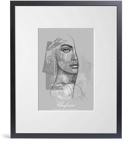 NB Akzent Bilderrahmen Schwarz mit Passepartout 50x50 cm - Rahmengröße 60x60 cm - Chloe 20 mm MDF Holzrahmen - Acrylglas