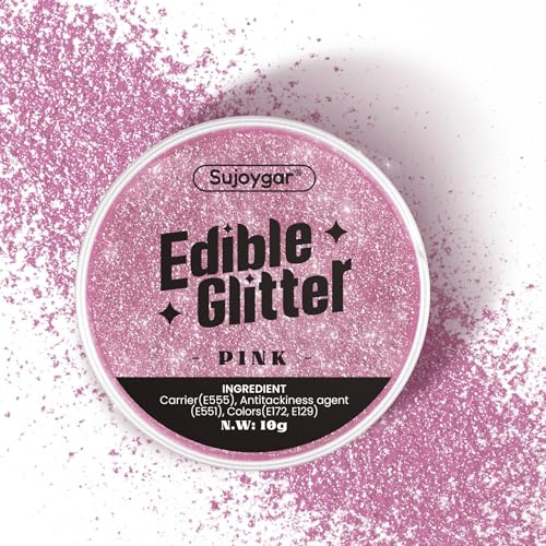 Sujoygar® Pink Edible Glitter for Cocktails, Drinks, Cakes & Cookies | Pink Luster Dust Edible for Baby Shower Girls Party Decorations | Edible Drink Glitter | 10g(50 Servings)