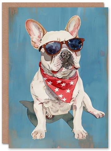 Artery8 French Bulldog Sunglasses and Bandana Dog Lover Blank For Him Or Her Art Birthday Card