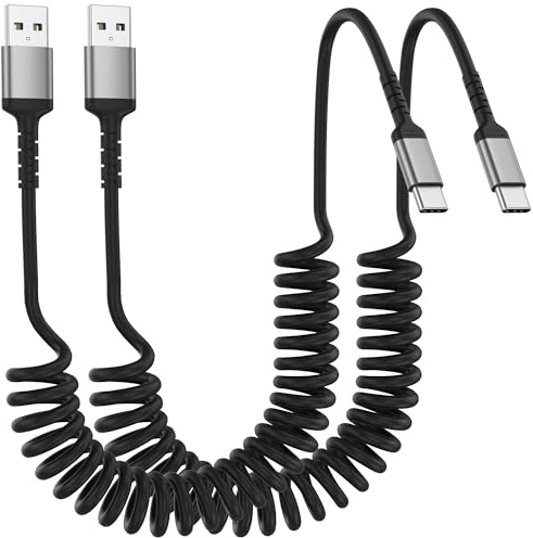 ADILIFT Coiled USB C Cable [0.3M-1M], 2Pack Fast Charging Cord | Short USB-A to USB-C Cable for iPhone 17/16/Plus/ProMax, Galaxy S25 Ultra S23 FE S22 S21, Google Pixel, Xiaomi, Black