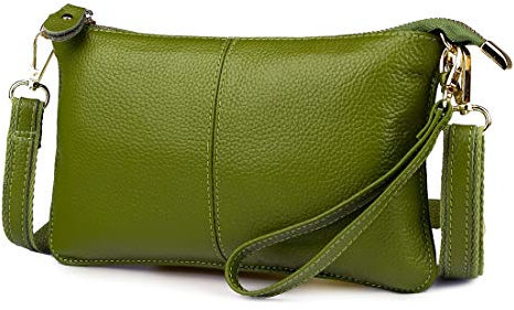 Lowille Genuine Leather Clutch Wallet For Women Wristlet Envelop Crossbody Purse Card Shoulder Bag (Green)