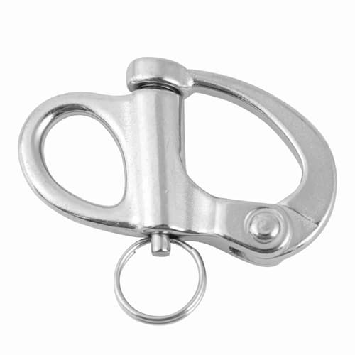 Tissting Grillo a scatto in acciaio inox, per vela e telo di vela, fissaggio fisso, a sgancio rapido, con anello rotondo, per barche marine (12 x 52 mm)
