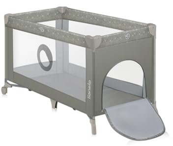LIONELO Stefi Baby Laufstall, Kinderbett, Reisebett ab Geburt bis 15 kg, Seiteneingang, Sicherungssystem LockGuard, Blockade der Räder, Tragetasche, zusammenklappbar