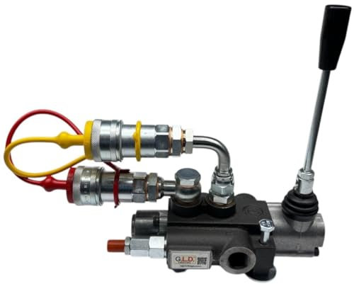Distribuidor hidráulico para tractor, 1 palanca doble efecto 3/8, 45 litros, 300 bar, incluye acoplamientos rápidos, tapones rojos y amarillos y tornillos de fijación