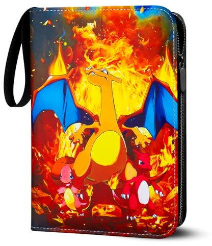 Sammelalbum für Pokemon Karten,400 Karten Sammelkarten Album 4 Taschen 50 Seiten Sammelmappe karten Ordner Heft,Hochwertiges Wasserdicht PU Leder Card Collection Sammelheft,Geschenk für kinder(3PHL)