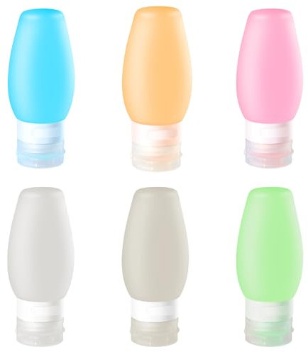 Uervoton Silicone Travel Bottle, BPA Free Leak Proof Refillable Squeezable Containers Set(90 ml) with Label and Transparent Carry Bag for Liquid Shampoos, Soap and Toiletries - 6 Pack