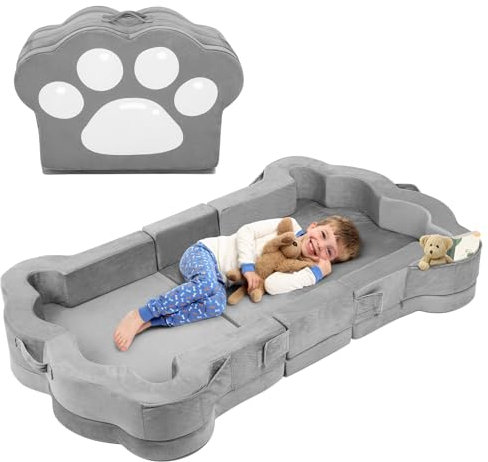 whiffee Faltbares, tragbares Kleinkind-Reisebett, Kleinkind-Bodenbett mit waschbarem Bezug für Kinder, weich und sicher (grau)