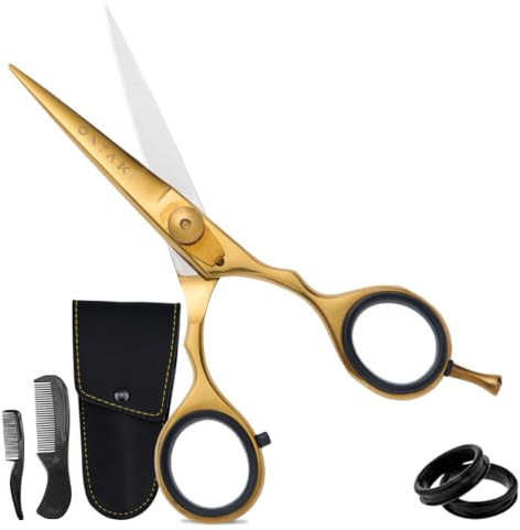 Ontaki Bartschere Männer & Bartkamm Set, Japanischer Stahl, 14 cm, Gold | Handgeschmiedete Konvexklingen & Ergonomischer Griff für Präzises Trimmen von Bart, Schnurrbart & Konturen