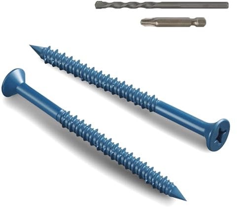 Wavanta 30Pcs M5.5 x 83mm Concrete Screws Anchor, Blue Flat Head with Screwdriver Bit and Drill Bit for Concrete, Masonry Brick Stucco Cement Block Screws, Diamond Point